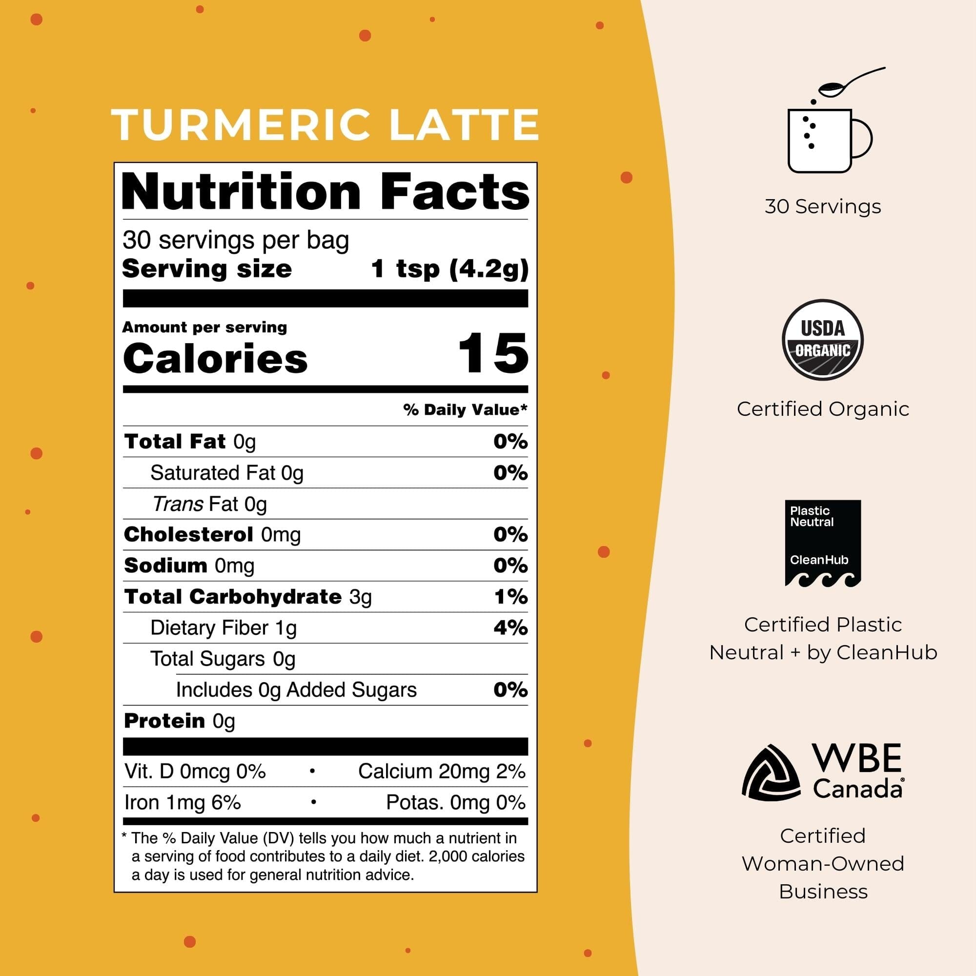 nutrition label on blume turmeric latte blend bag