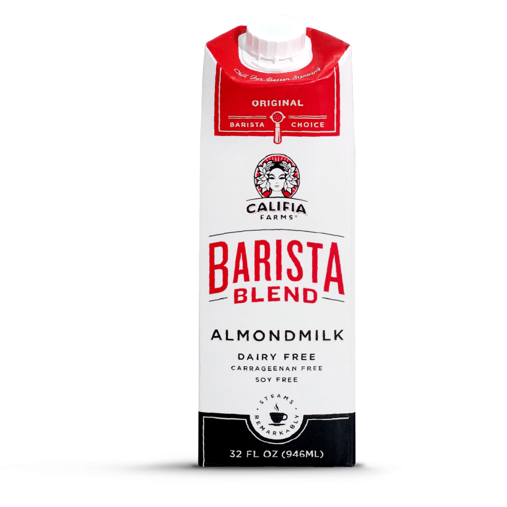 califia almond milk barista blend closeup of single carton