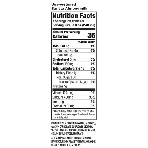 califia farms unsweetened barista blend almond milk nutrition