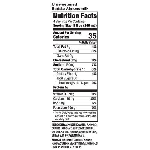 califia farms unsweetened barista blend almond milk nutrition