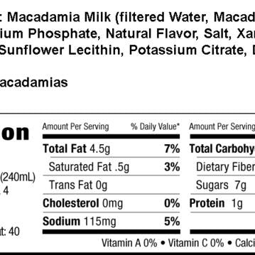 milkadamia latte da macadamia milk nutrition facts