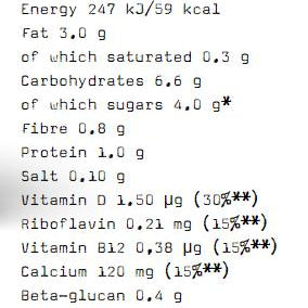 oatly barista edition nutrition information