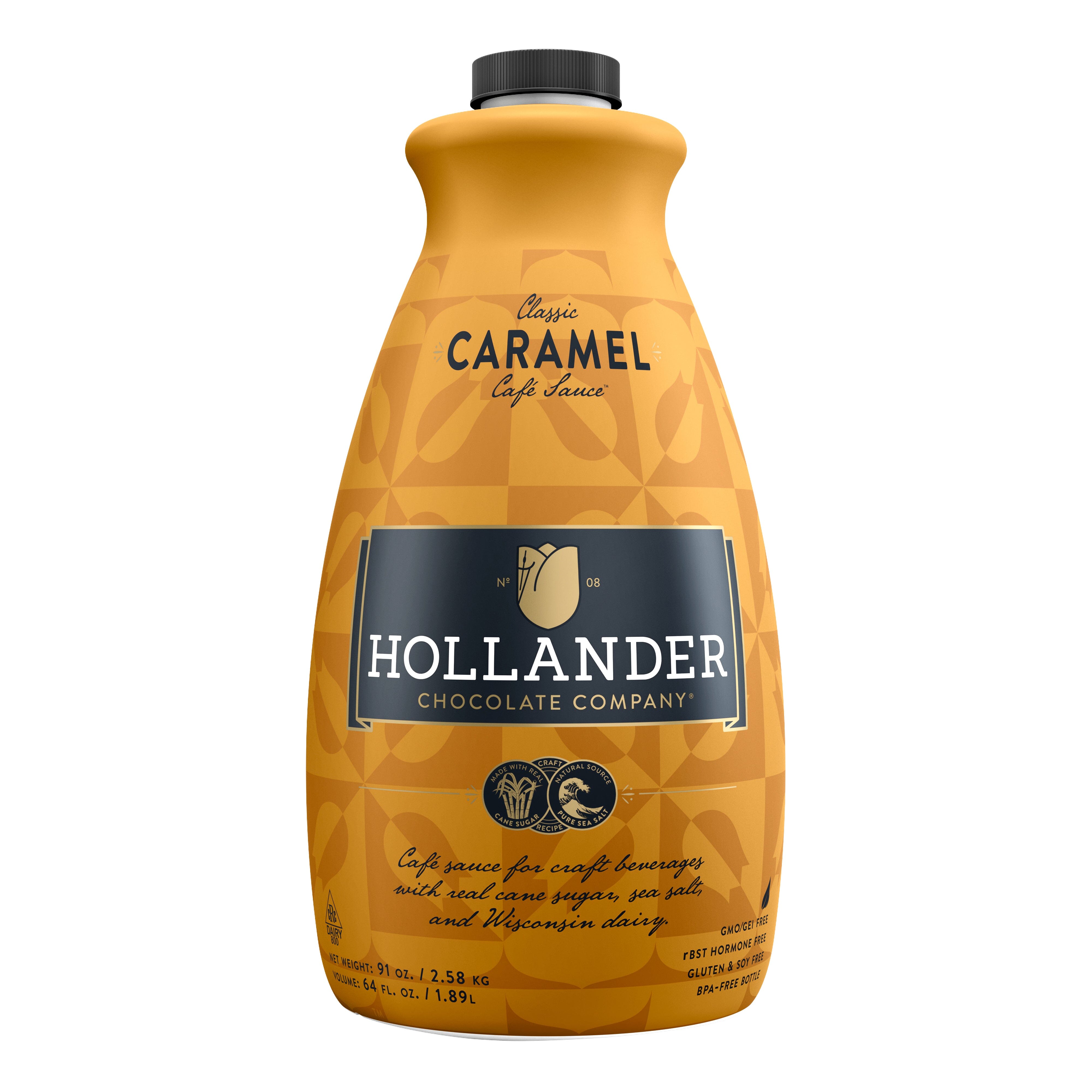 hollander chocolate classic koffiebar caramel sauce bottle, front
