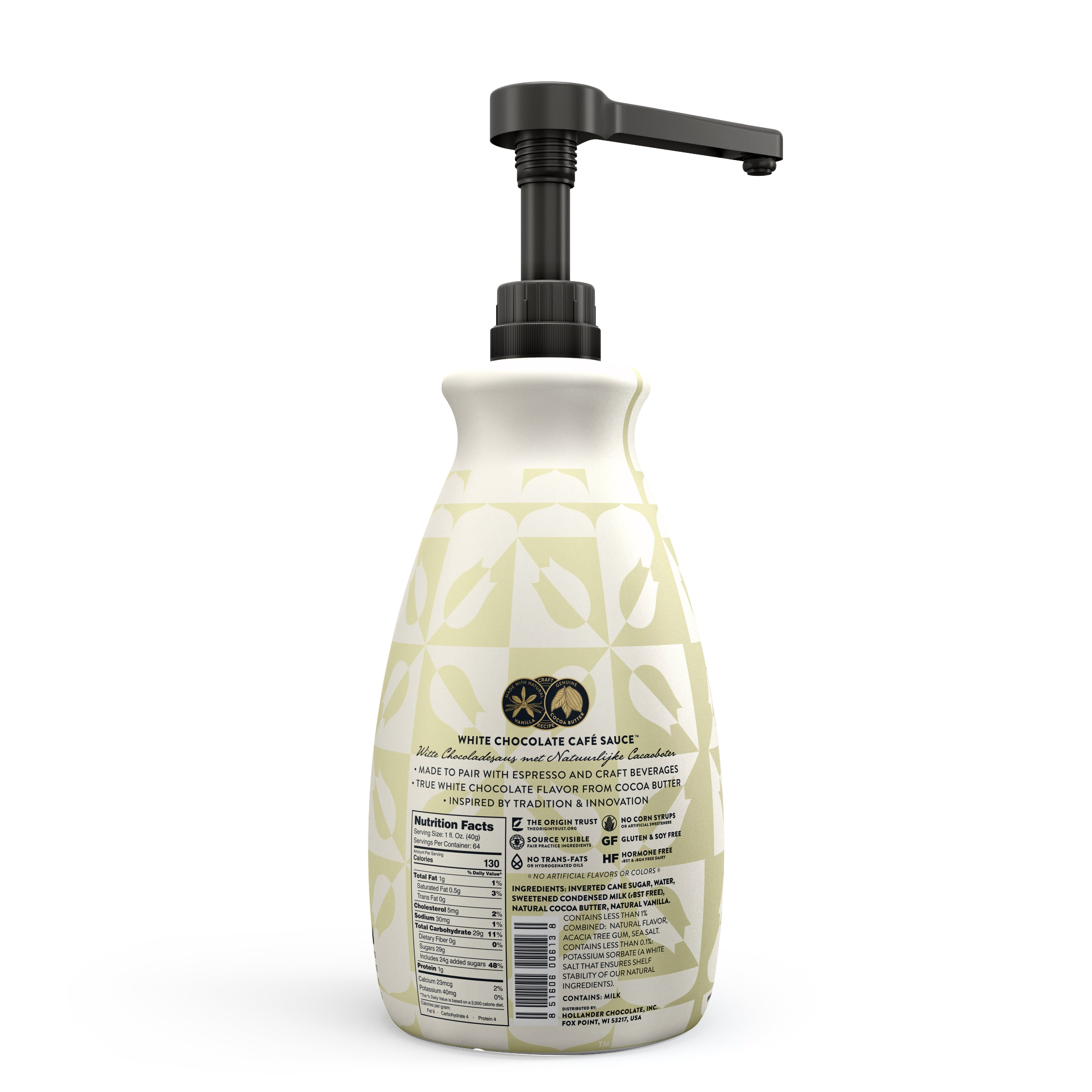 hollander white chocolate sauce ground, nutrition label view with pump