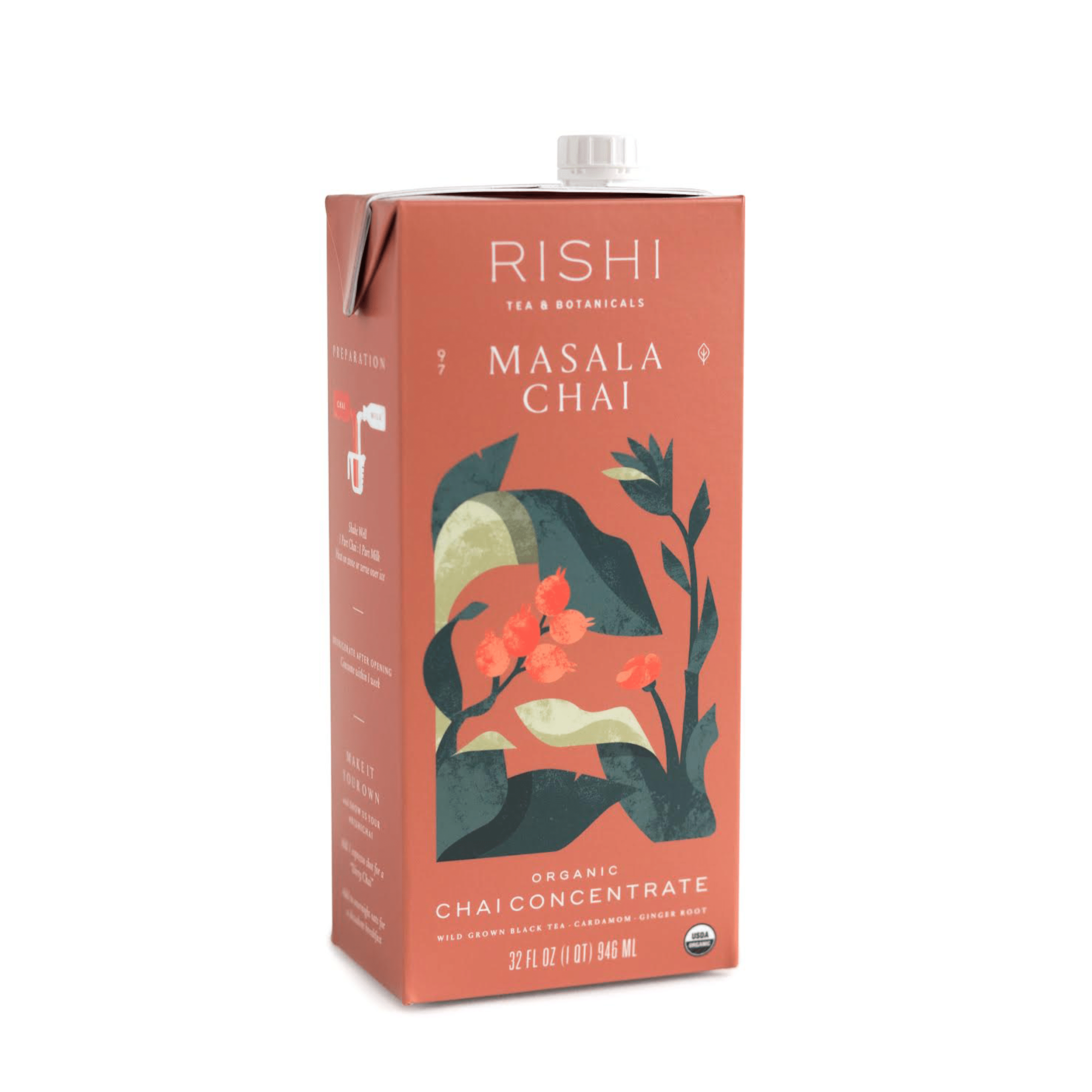 front view of a single carton of rishi tea masala chai concentrate 1:1