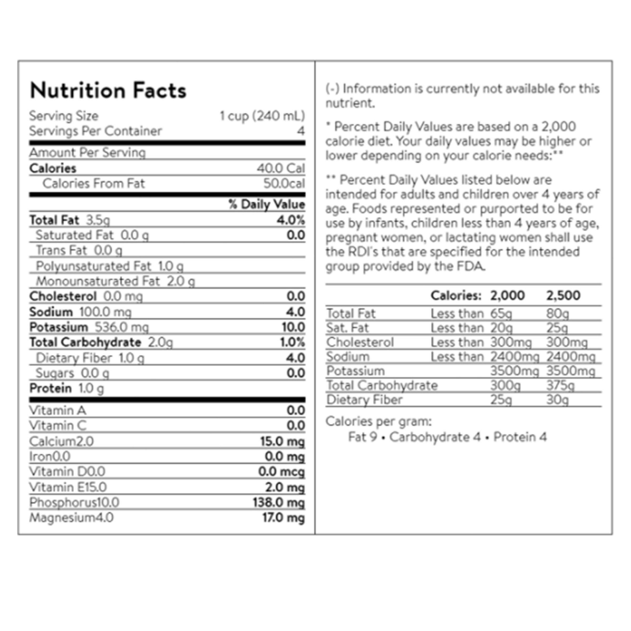 almond breeze barista blend unsweetened almond milk nutrition facts