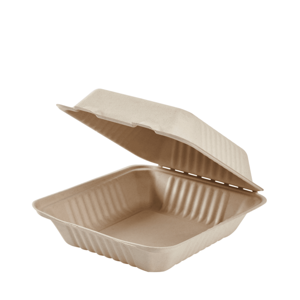 Karat Compostable Bagasse Hinged Container, 8" x 8" 200ct