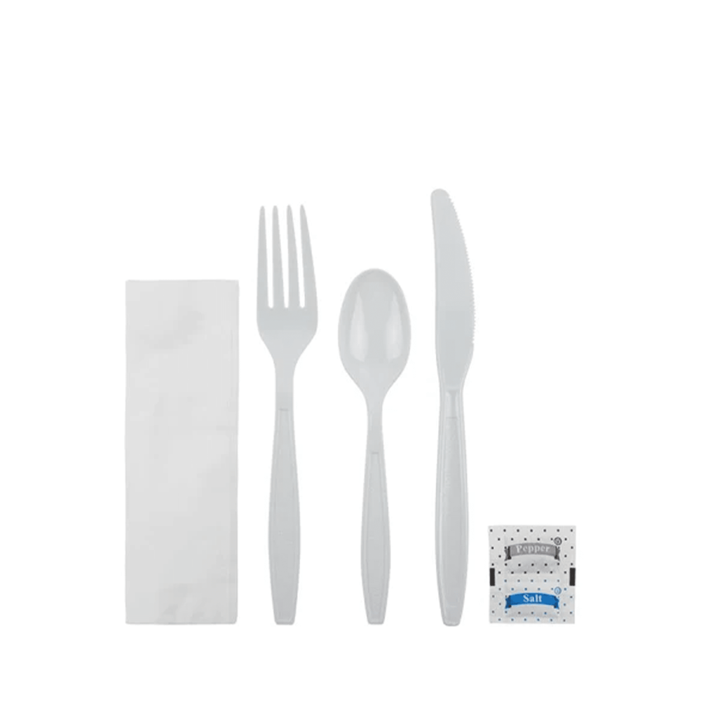 Karat White Cutlery Kit (Knife, Fork, Tea Spoon, Napkin, Salt, Pepper)