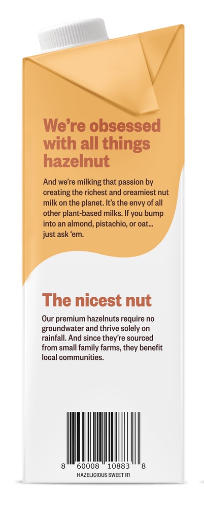 
                  
                    Hazelicious Lightly Sweetened Hazelnut Milk - 4 cases of 6, 32oz cartons (24 cartons)
                  
                