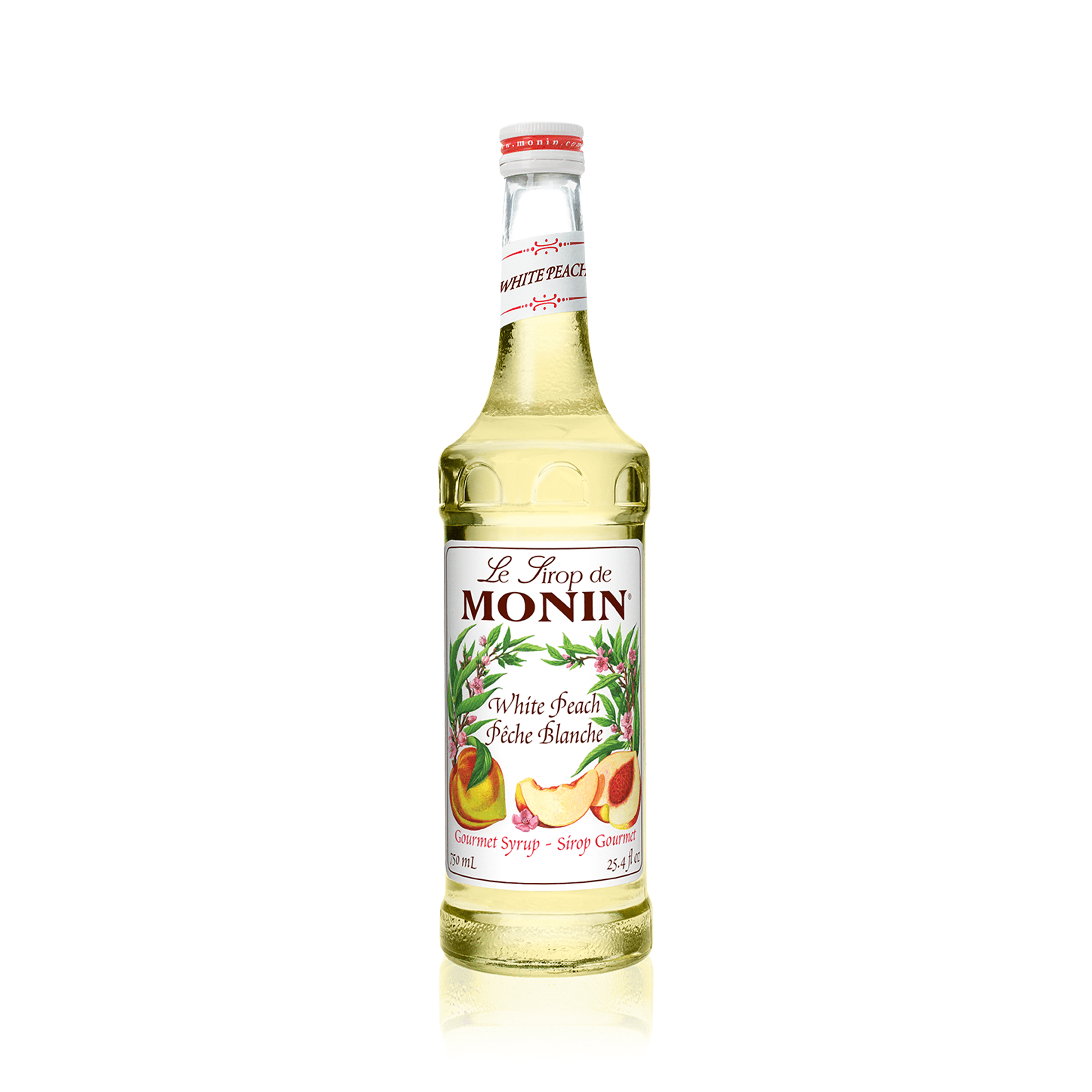 Monin White Peach Syrup - Case of 6 750mL Bottles