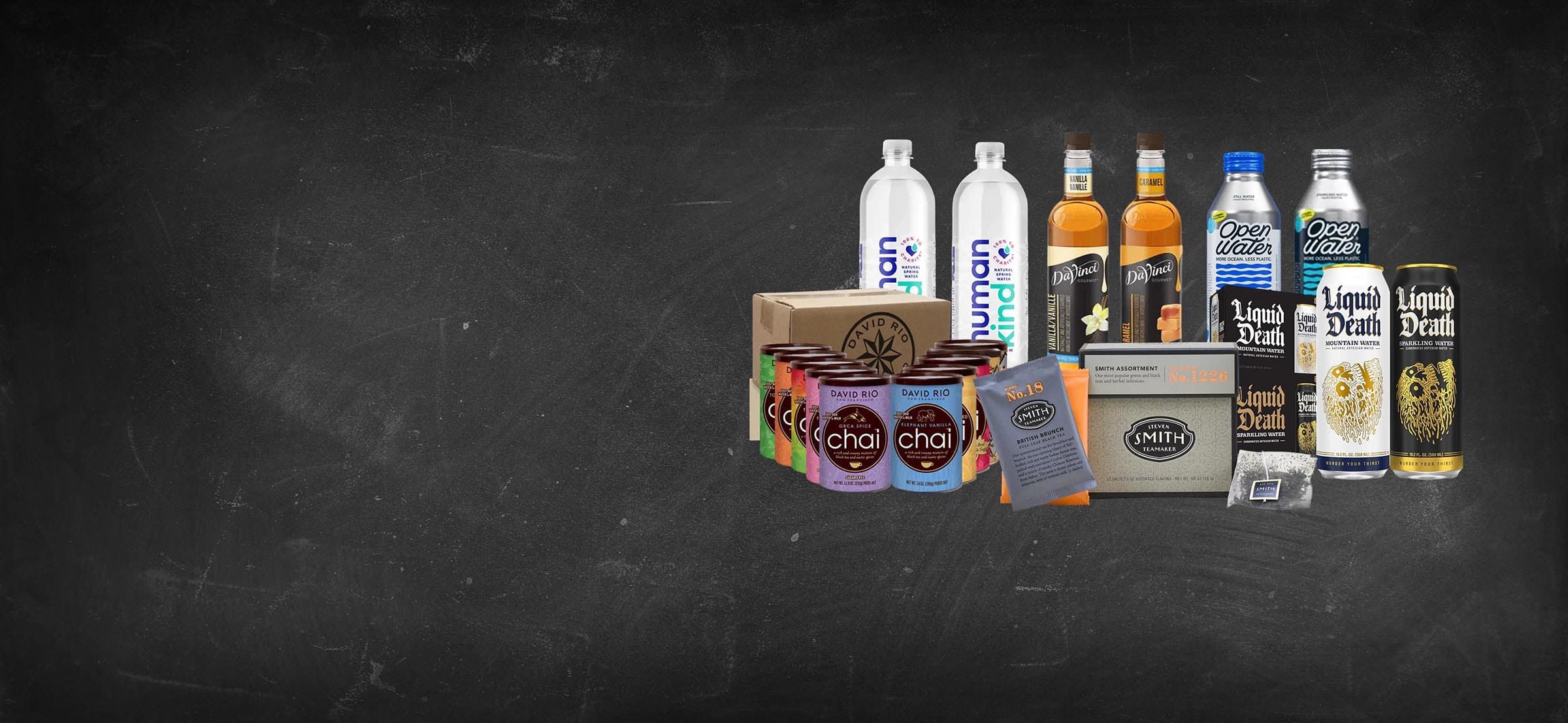 Collection of various bottles and packaging on a dark background