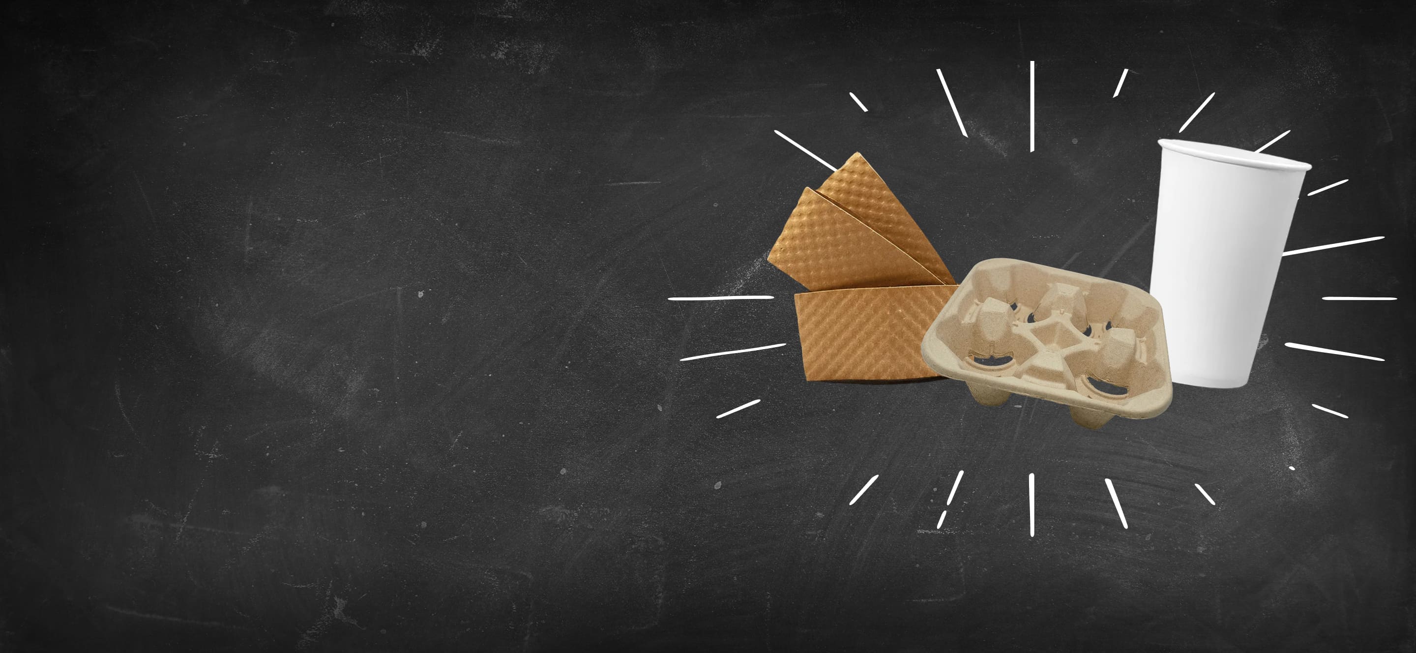Ice cream cones, carton of eggs, and paper cup on a blackboard background