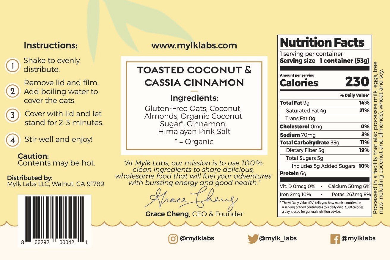 
                  
                    Mylk Labs Toasted Coconut Oatmeal Nutrition Information
                  
                