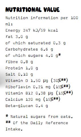 oatly barista edition nutrition information