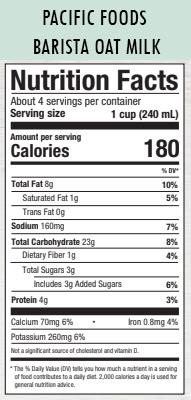 pacific barista oatmilk nutrition information