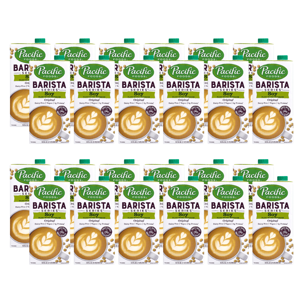 pacific foods barista series soy milk, 2 cases of 12, 32oz cartons, 24 cartons total