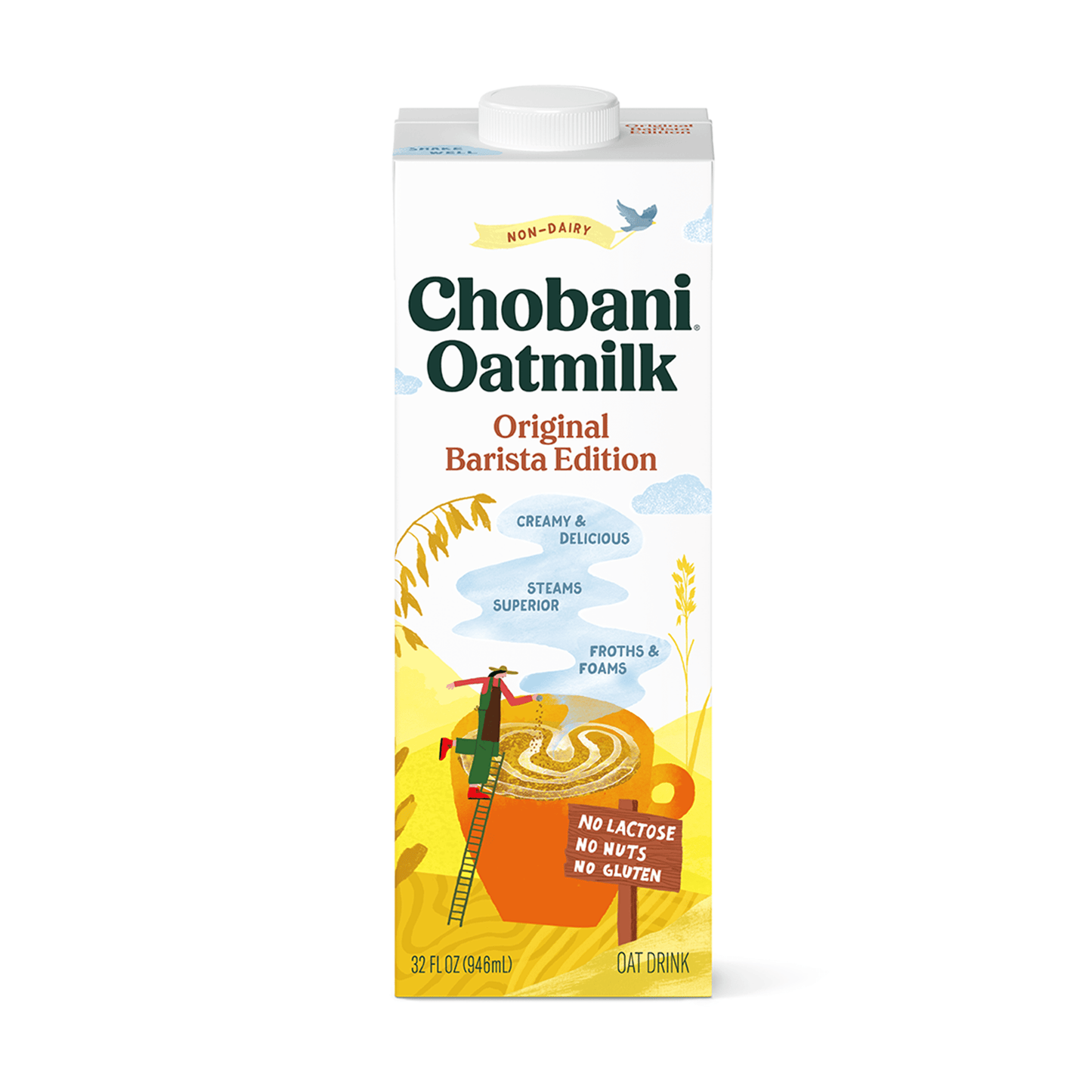 
                  
                    chobani oatmilk plain barista edition closeup of single carton
                  
                
